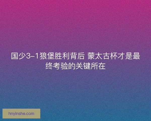 国少3-1狼堡胜利背后 蒙太古杯才是最终考验的关键所在